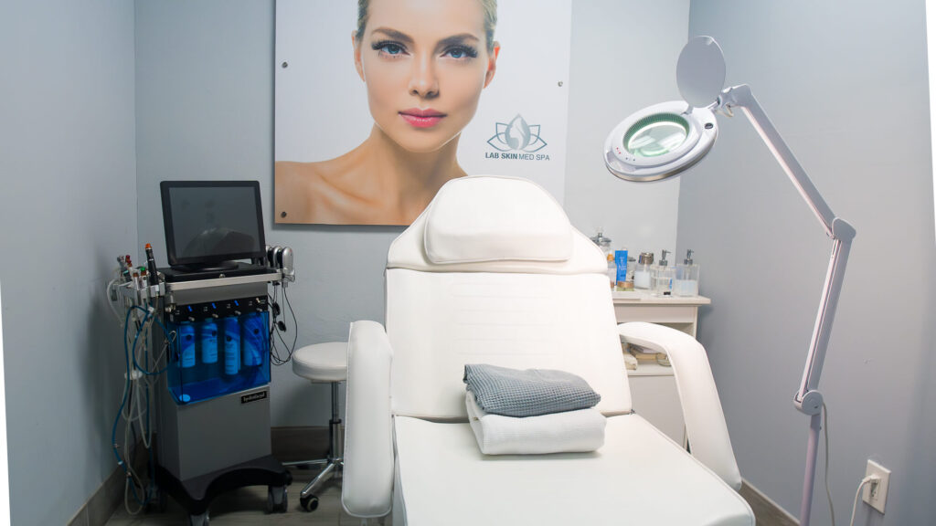 Facial treatment room with HydraFacial system